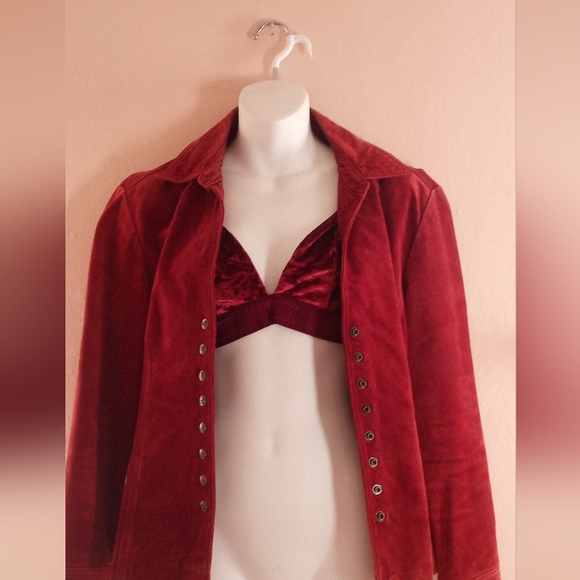 Live A Little Vintage 90's Jacket Top Red Raspberry Leather Button Down - Picture 11 of 15
